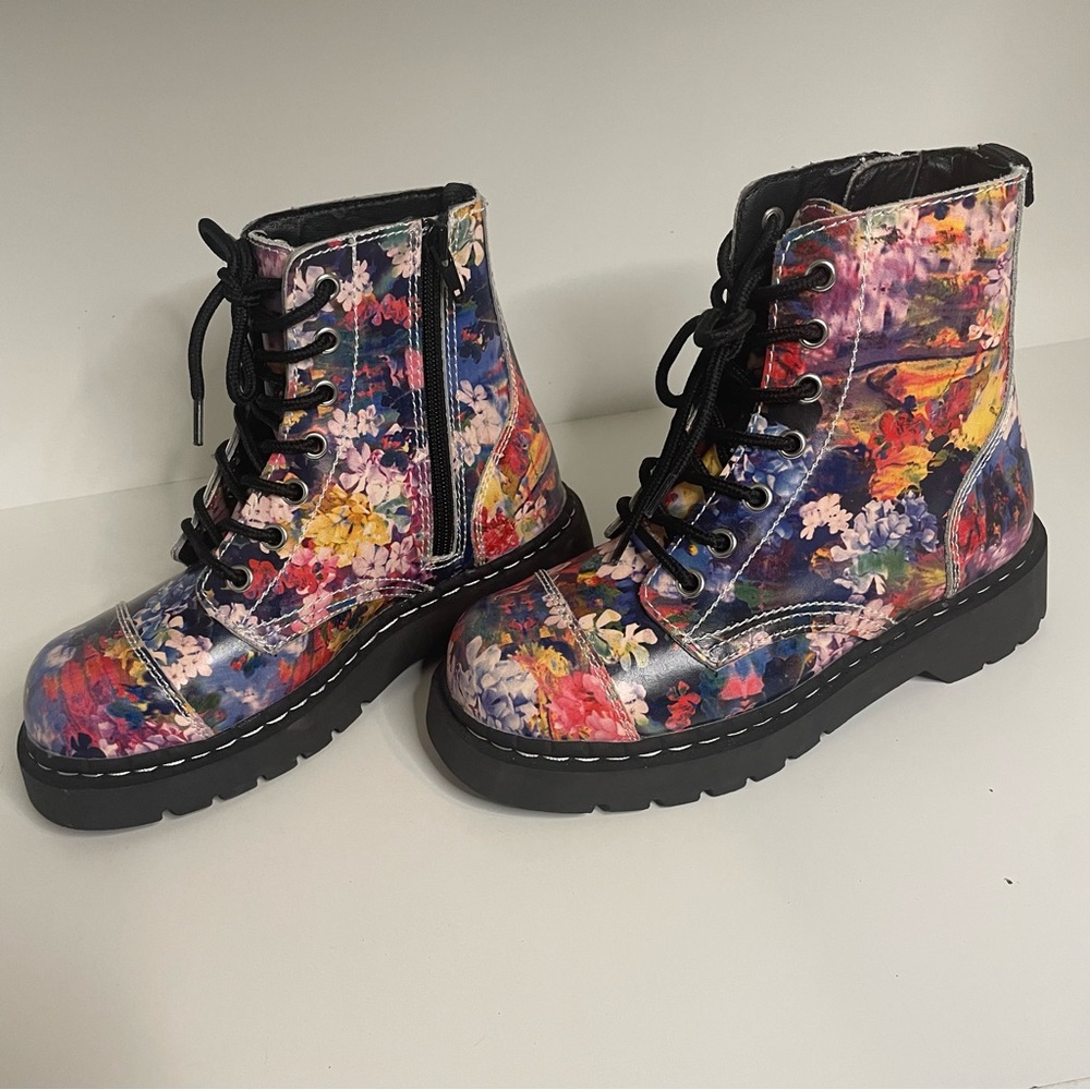 T.U.K. Anarchic Floral Combat Boots